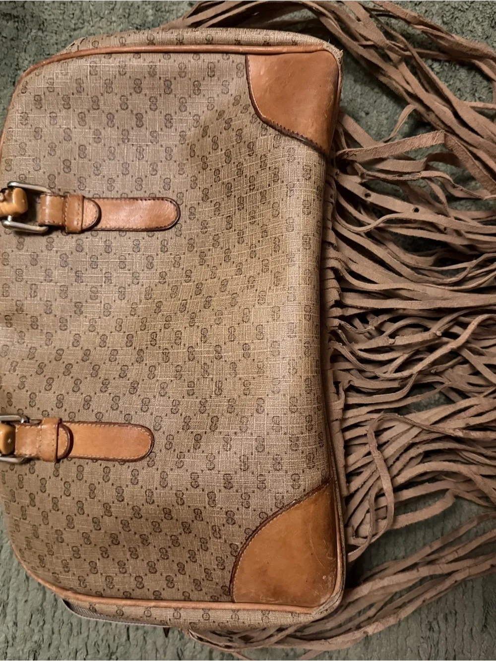 Custom Gucci Brown GG Canvas Bamboo-Handle Fringe Satchel